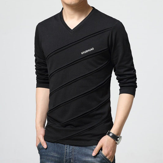 TFETTERS Brand T Shirt Men Twill Design V-Collar Long Sleeve T-Shirt Plus Size T-shirt Slim Cotton Tops Tees Camisetas Male - wc-prakash